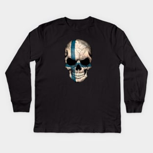 Finnish Flag Skull Kids Long Sleeve T-Shirt